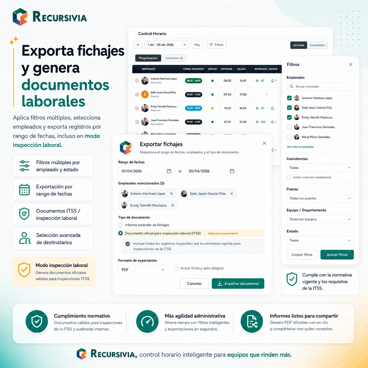 Control horario conectado con funcionalidades de Recursivia